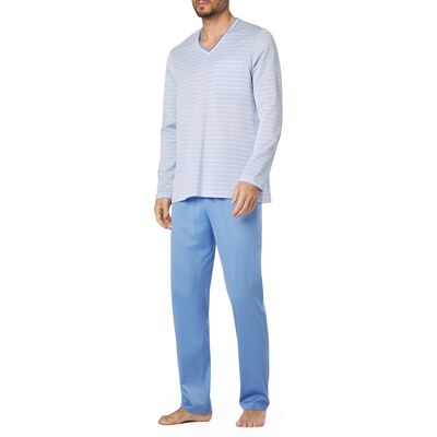 Novila Herren Pyjama blau Jersey-Baumwolle gestreift blau 52 (L) male Novila Herren Pyjama blau Jersey-Baumwolle gestreift blau 52 (L) male