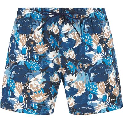 BOSS Black Herren Badeshorts blau Mikrofaser floral M BOSS Black Herren Badeshorts blau Mikrofaser floral M