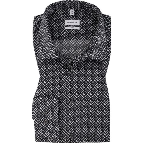 Seidensticker Herren Hemd schwarz gemustert Slim Fit 38