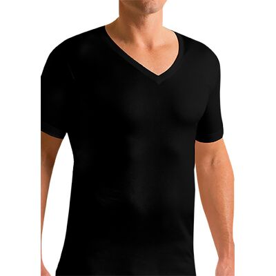 Novila Herren V-Shirt schwarz Baumwolle unifarben Slim Fit 4 (S) Novila Herren V-Shirt schwarz Baumwolle unifarben Slim Fit 4 (S)