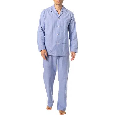 DEREK ROSE Herren Pyjama Set blau Baumwolle unifarben S DEREK ROSE Herren Pyjama Set blau Baumwolle unifarben S