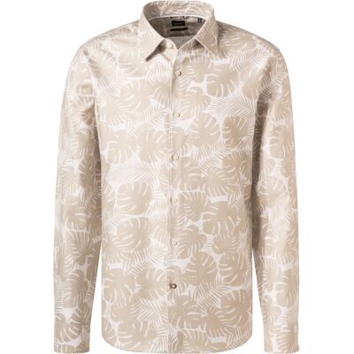 BOSS Black Herren Hemd beige Baumwolle-Leinen geblümt 44 BOSS Black Herren Hemd beige Baumwolle-Leinen geblümt 44