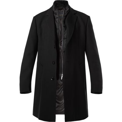 bugatti Herren Mantel schwarz Wolle unifarben Slim Fit 54 (XL) bugatti Herren Mantel schwarz Wolle unifarben Slim Fit 54 (XL)