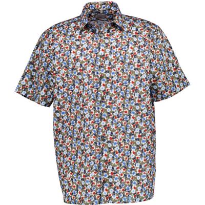 OLYMP Herren Kurzarmhemd grün Baumwolle geblümt Comfort Fit 48 OLYMP Herren Kurzarmhemd grün Baumwolle geblümt Comfort Fit 48