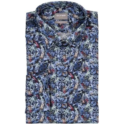 OLYMP Herren Hemd blau Baumwolle geblümt Comfort Fit 48 OLYMP Herren Hemd blau Baumwolle geblümt Comfort Fit 48