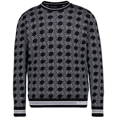 KARL LAGERFELD Herren Pullover schwarz Baumwolle gemustert M KARL LAGERFELD Herren Pullover schwarz Baumwolle gemustert M