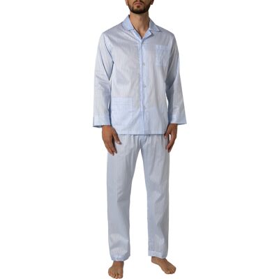 Novila Herren Pyjama blau Baumwolle gestreift 48 (M) Novila Herren Pyjama blau Baumwolle gestreift 48 (M)