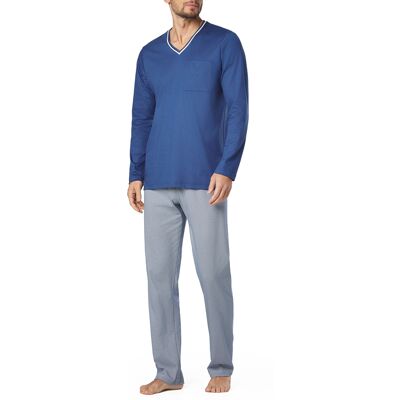 Novila Herren Pyjama blau Jersey-Baumwolle gemustert 50 (M) Novila Herren Pyjama blau Jersey-Baumwolle gemustert 50 (M)