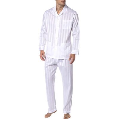 Novila Herren Pyjama weiß Baumwolle gestreift 52 (L) Novila Herren Pyjama weiß Baumwolle gestreift 52 (L)