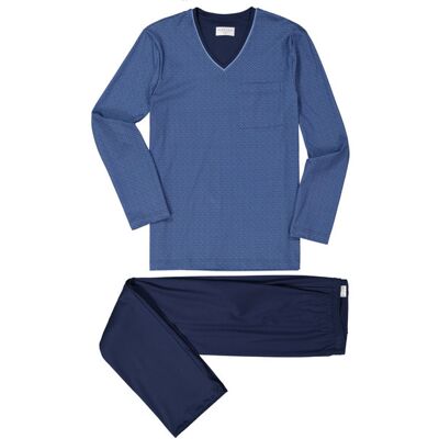 Novila Herren Pyjama blau Jersey-Baumwolle gemustert 50 (M) Novila Herren Pyjama blau Jersey-Baumwolle gemustert 50 (M)