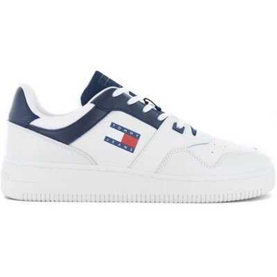 Tommy Hilfiger Jeans Retro Basket ESS Essential - Herren Sneakers Schuhe Leder Weiß EM0EM01395-DW Weiß 44 Tommy Hilfiger Jeans Retro Basket ESS Essential - Herren Sneakers Schuhe Leder Weiß EM0EM01395-DW Weiß 44