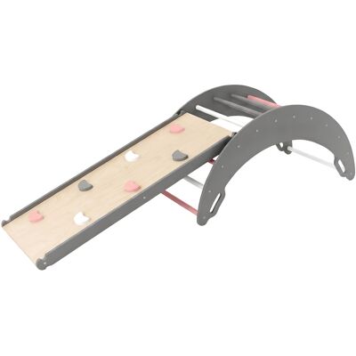 Monkey-Gym Kletterbogen mit Rutsche Mond Plus - grau-rosa Monkey-Gym Kletterbogen mit Rutsche Mond Plus - grau-rosa