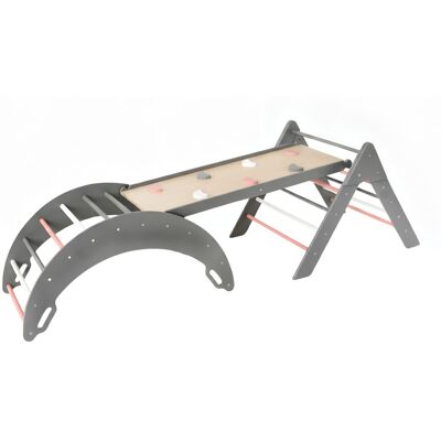 Monkey-Gym 3-in-1 Klettergerüst Mond Max: Rutsche, Pikler-Dreieck, Kletterbogen - grau-rosa Monkey-Gym 3-in-1 Klettergerüst Mond Max: Rutsche, Pikler-Dreieck, Kletterbogen - grau-rosa