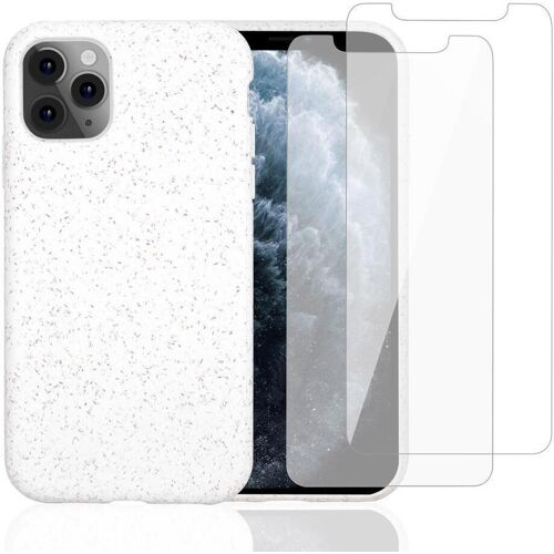Hülle iPhone 11 Pro und 2 schutzfolien - Natürliches Material - Weiß