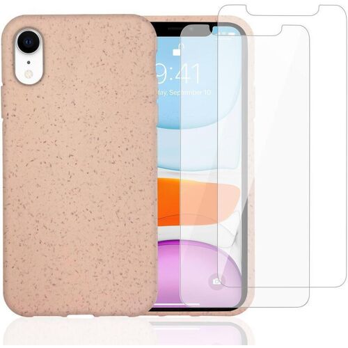 Hülle iPhone XR und 2 schutzfolien - Natürliches Material - Rosa