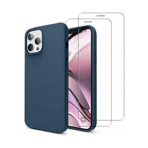 Hülle iPhone 12/iPhone 12 Pro und 2 schutzfolien - Silikon - Marineblau