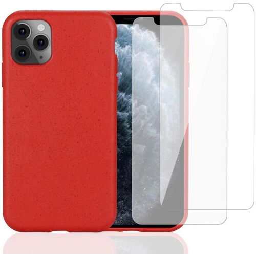 Hülle iPhone 11 Pro und 2 schutzfolien - Natürliches Material - Rot