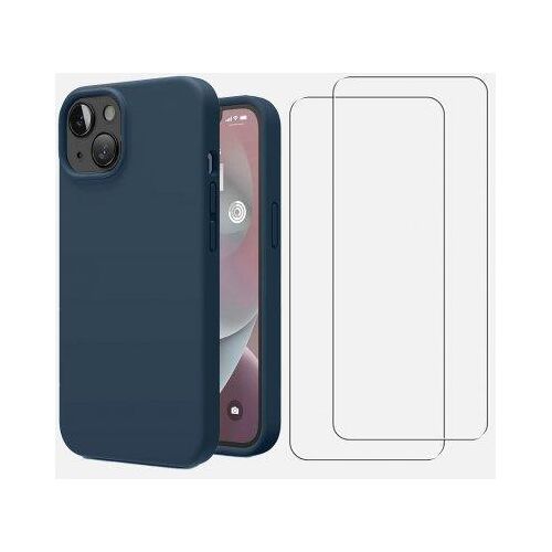 Hülle iPhone 13 und 2 schutzfolien - Silikon - Marineblau