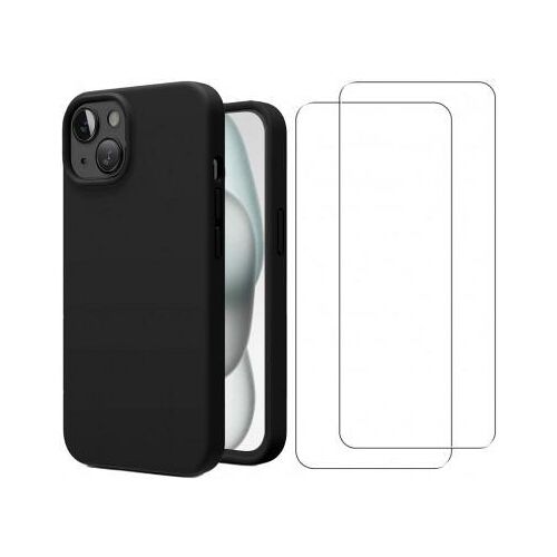Hülle iPhone 15 und 2 schutzfolien - Silikon - Schwarz