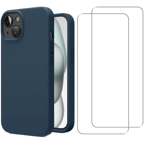 Hülle iPhone 15 und 2 schutzfolien - Silikon - Blau