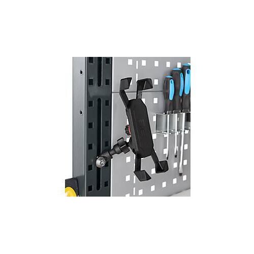 Smartphonehalter für AST31 Tischaufbau, für 1 Smartphone bis 7,25“, Klemmbereich verstellbar, drehbar, neigbar, Kunststoff/Aluminium, schwarz