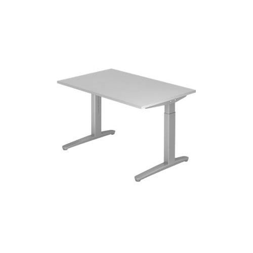 Schreibtisch TOPAS LINE, manuell höheneinstellbar, B 1200 mm, lichtgrau/silber/silber