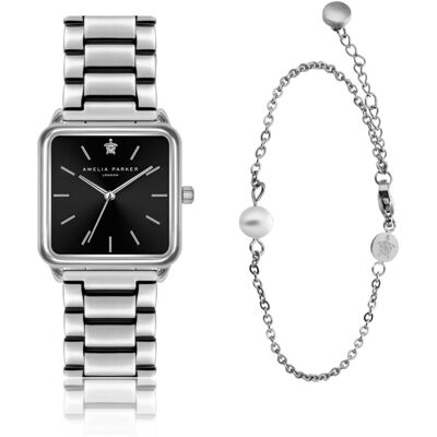 Damenuhr Amelia Parker Night Voyage Link Silber 18x18 mm Femme Damenuhr Amelia Parker Night Voyage Link Silber 18x18 mm Femme