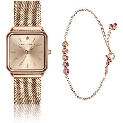 Damenuhr Amelia Parker Gold Plaza Rose 18x18 mm Femme Damenuhr Amelia Parker Gold Plaza Rose 18x18 mm Femme