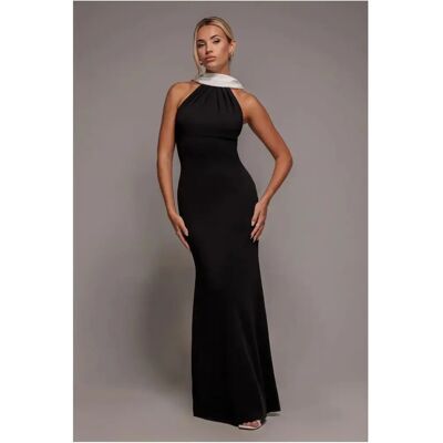 Kontrastreiche Crêpe-nackte Kleidung mit Gürtel Damen Goddiva Noir 42 Femme Kontrastreiche Crêpe-nackte Kleidung mit Gürtel Damen Goddiva Noir 42 Femme
