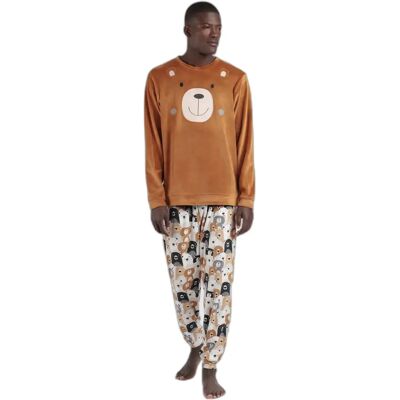 Langarm-velours-Pyjama Admas Family Bear Marron S Homme Langarm-velours-Pyjama Admas Family Bear Marron S Homme