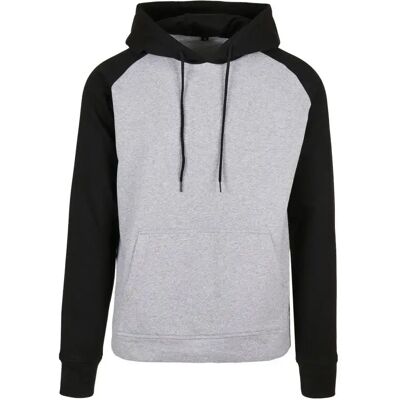 Build Your Brand Basic Heather Grey/Black Raglan Hoodie - Hoodie Build Your Brand Basic Heather Grey/Black Raglan Hoodie - Hoodie