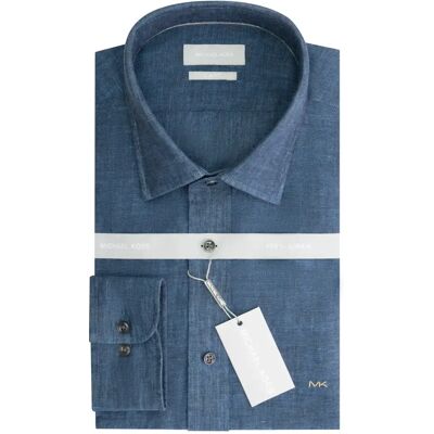 Langarmshirt Michael Kors Linen Slim Flt Bleu 38 Homme Langarmshirt Michael Kors Linen Slim Flt Bleu 38 Homme