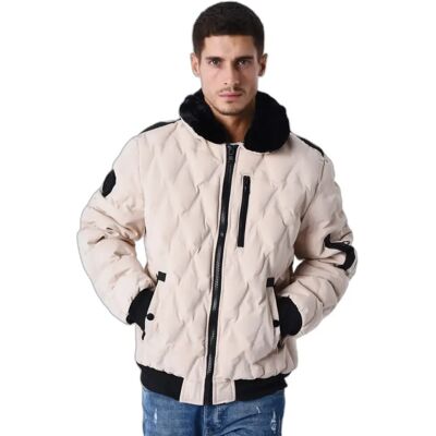 Daunenjacke mit Fliegerkragen und Pelzbesatz Project X Paris Beige S Homme Daunenjacke mit Fliegerkragen und Pelzbesatz Project X Paris Beige S Homme
