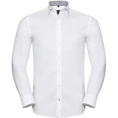 Maßgeschneiderte Langarmhemd mit kontrastierendem Fischgrätmuster Russell Athletic Blanc M Homme Maßgeschneiderte Langarmhemd mit kontrastierendem Fischgrätmuster Russell Athletic Blanc M Homme