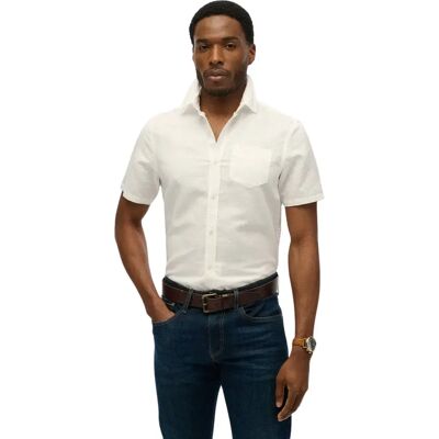 Hemd aus Baumwolle und Leinen Superdry Blanc M Homme Hemd aus Baumwolle und Leinen Superdry Blanc M Homme