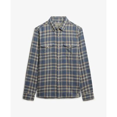 Kariertes Hemd mit langen Ärmeln Superdry Merchant Lite Bleu S Homme Kariertes Hemd mit langen Ärmeln Superdry Merchant Lite Bleu S Homme