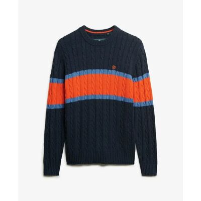 Gestreifter Pullover aus gedrehtem Baumwollstrick Superdry Bleu 3XL Homme Gestreifter Pullover aus gedrehtem Baumwollstrick Superdry Bleu 3XL Homme