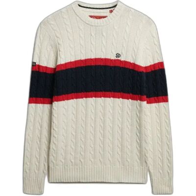 Gestreifter Pullover aus gedrehtem Baumwollstrick Superdry Bleu XL Homme Gestreifter Pullover aus gedrehtem Baumwollstrick Superdry Bleu XL Homme