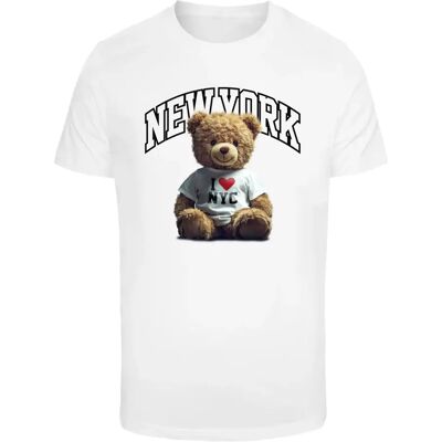 T-Shirt Mister Tee New York College Bear Weiß S Homme T-Shirt Mister Tee New York College Bear Weiß S Homme