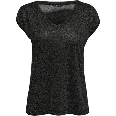 Damen-T-Shirt Only Silvery Kurzärmelig col V lurex Noir XL Femme Damen-T-Shirt Only Silvery Kurzärmelig col V lurex Noir XL Femme