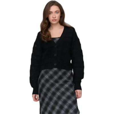 Damen-Cardigan mit Lochmuster 24 Colours Noir 34 Femme Damen-Cardigan mit Lochmuster 24 Colours Noir 34 Femme
