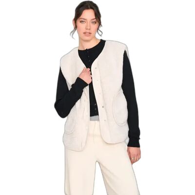 Ärmellose Teddy-Fleecejacke für Damen 24 Colours Beige 36 Femme Ärmellose Teddy-Fleecejacke für Damen 24 Colours Beige 36 Femme