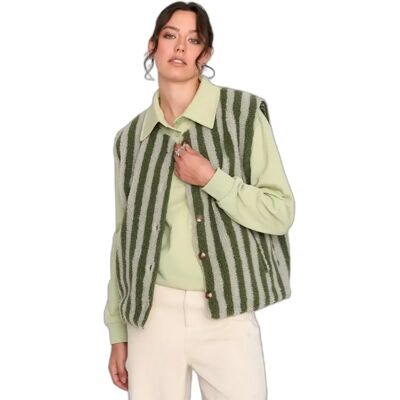 Ärmelloser gestreifter Plüschcardigan Damen 24 Colours Vert 40 Femme Ärmelloser gestreifter Plüschcardigan Damen 24 Colours Vert 40 Femme
