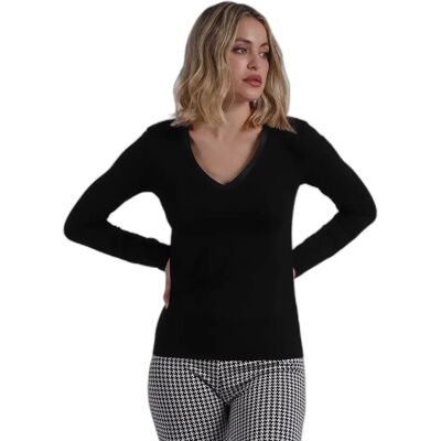 Satin Langarm-T-Shirt mit V-Ausschnitt für Frauen Admas Noir M Femme Satin Langarm-T-Shirt mit V-Ausschnitt für Frauen Admas Noir M Femme