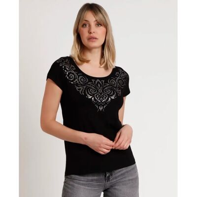 T-Shirt mit glänzenden Rändern für Damen Admas Noir L Femme T-Shirt mit glänzenden Rändern für Damen Admas Noir L Femme