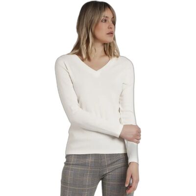 Damen Langarm-T-Shirt mit V-Ausschnitt Admas Blanc M Femme Damen Langarm-T-Shirt mit V-Ausschnitt Admas Blanc M Femme