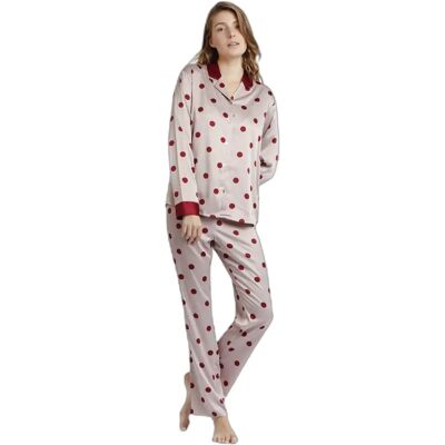 Eleganter Satin-Pyjama mit langen Ärmeln und Punkten für Frauen Admas Classic Gris L Femme Eleganter Satin-Pyjama mit langen Ärmeln und Punkten für Frauen Admas Classic Gris L Femme