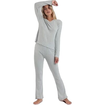 Damen Langarm-Pyjama mit V-Ausschnitt und Rippstrick Admas Soft Gris XL Femme Damen Langarm-Pyjama mit V-Ausschnitt und Rippstrick Admas Soft Gris XL Femme