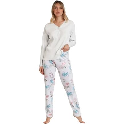 Damen Langarm-Pyjama Admas Garden French Blanc S Femme Damen Langarm-Pyjama Admas Garden French Blanc S Femme