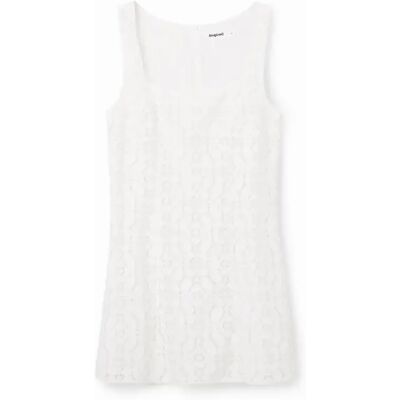 Kurzes Spitzenkleid, Damen Desigual Blanc L Femme Kurzes Spitzenkleid, Damen Desigual Blanc L Femme